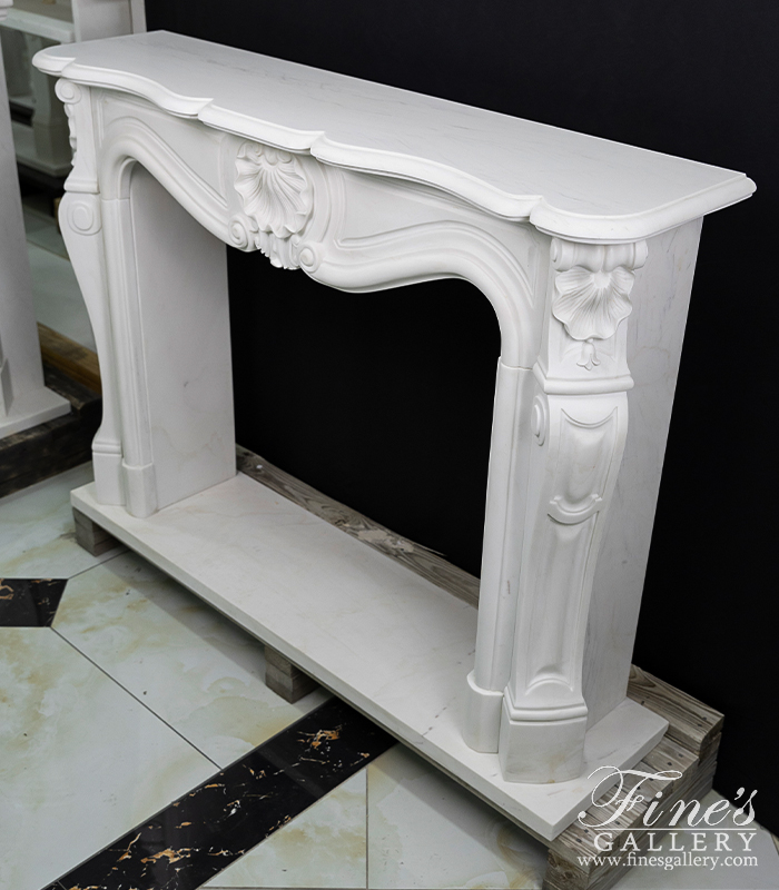 Marble Fireplaces  - Clean French Marble Fireplace Mantel With Shell Motif - MFP-2253